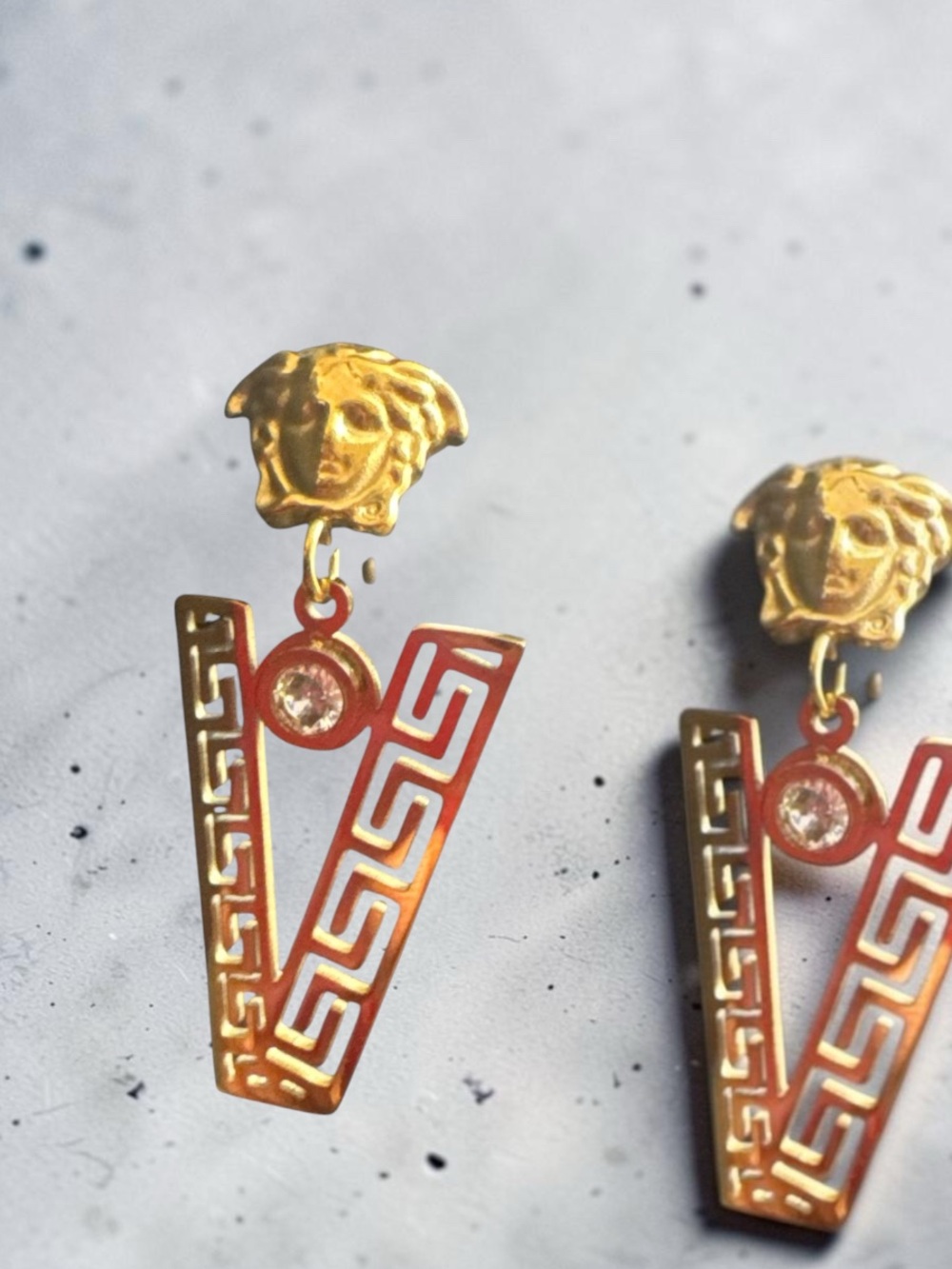 NEW Gold Stainless Steel Greek Key Drop Earrings